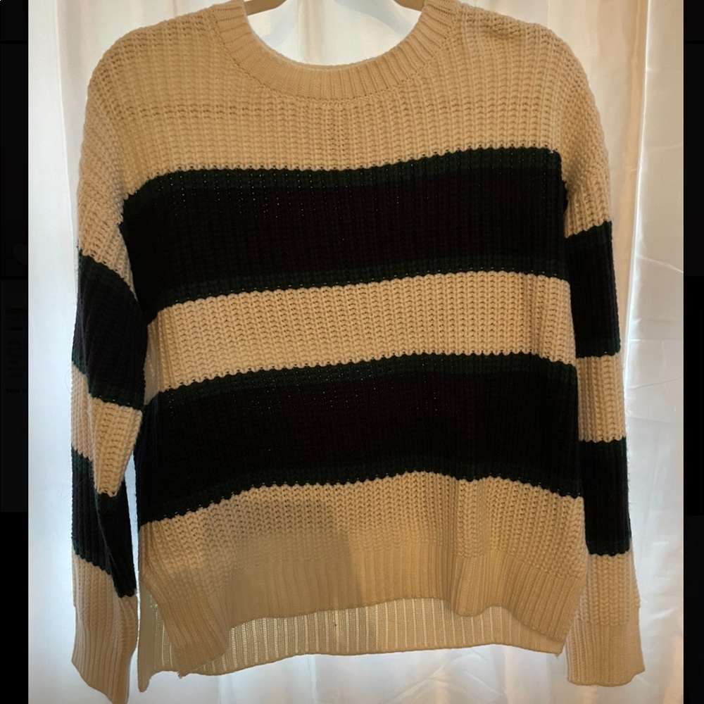 Forever 21 Navy Blue and Green Striped Sweater